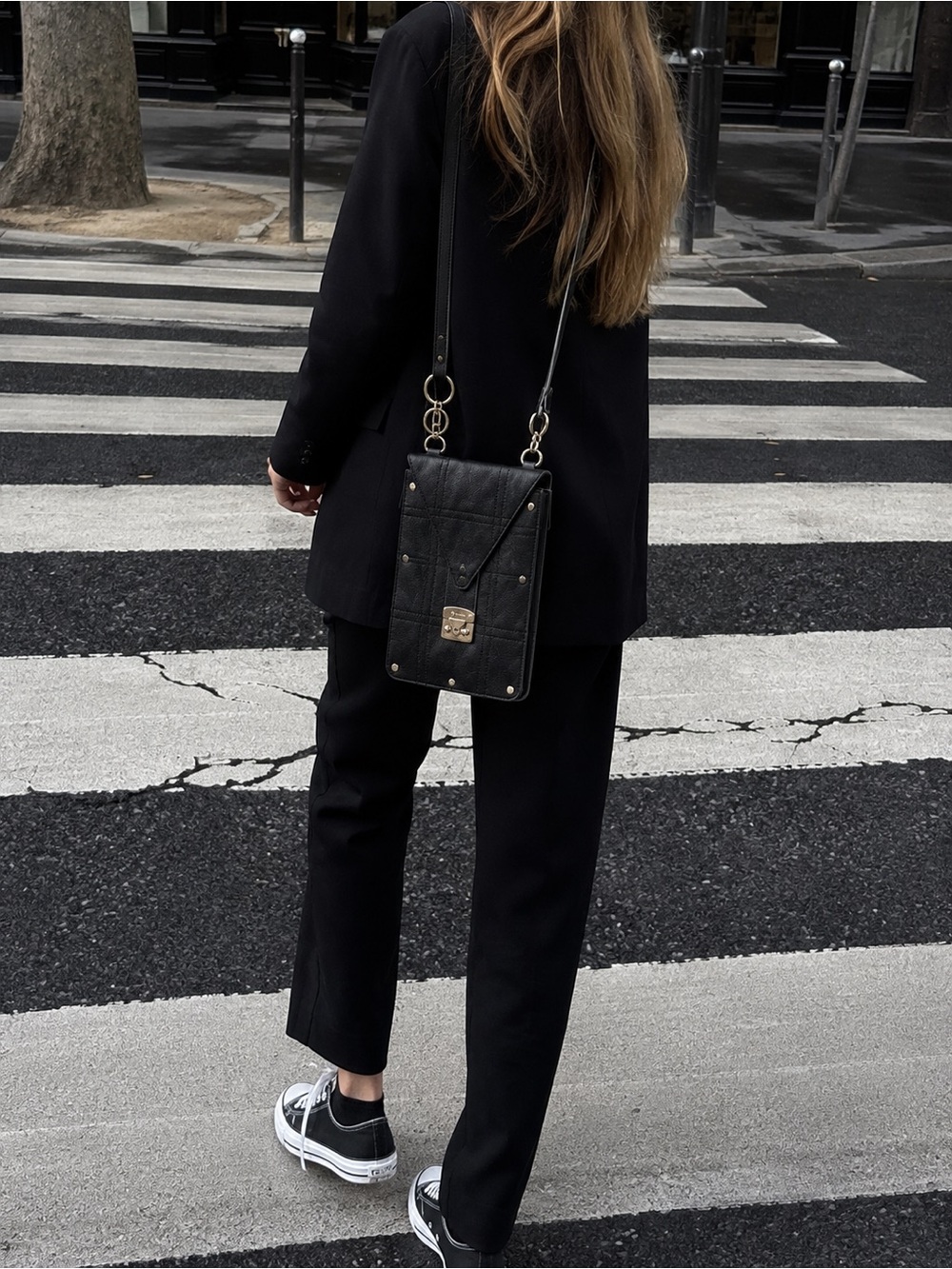 Bolzano Black Soft Leather Crossbody Bag Silver Hardware Studded Y2K - Picture 10 of 14